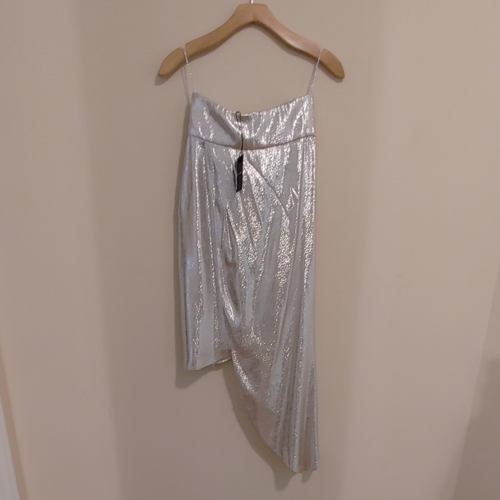BAJA EAST Y2K METALLIC ASYMMETRICAL DRESS 0 - Picture 3 of 8